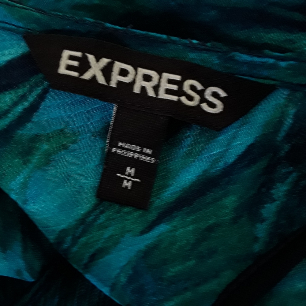 EXPRESS DRESS SIZE M TURQUOISE/GREEN SWIRL LINED - Picture 6 of 6